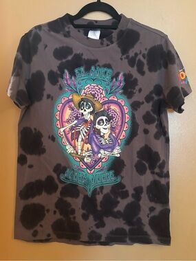 Disney Gray Black Coco Hector Imelda Tie Dye Shirt XS NWOT Unisex